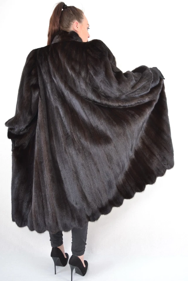 US5219 ABRIGO DE PIEL DE VISÓN NEGRO GLAMA CHAQUETA DE VISÓN RANCHO PARA MUJER TALLA XL - ABRIGO DE VISÓN Foto 2 de 4