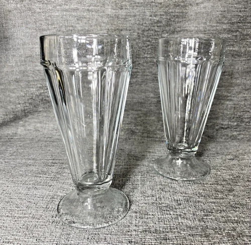 Vintage Soda Fountain Sundae Glasses Set Of 2 Milk Shake Basket Weave Pedestal