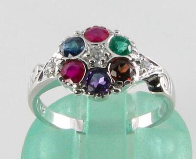 9K 9CT Weißgold Schmuckring Cluster Cocktail Vintage Ins Ring Free Resize
