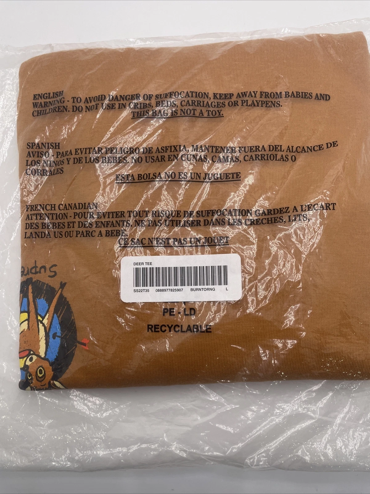 Supreme Deer Tee Orange grand SS22T35 flambant neuf scellé