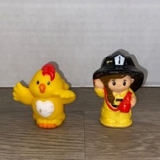 Fisher Price Little People Lot of 2 Chicken and Firefighter Woman