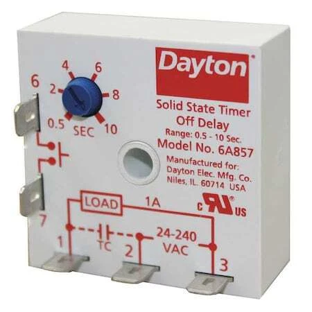 Dayton 6A857 Encapsulated Timer Relay,1A,Solid State