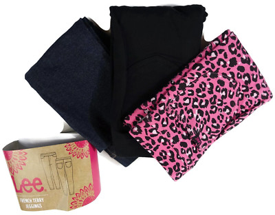 Lee French Terry Jeggings Girls Size 4 Black Denim Blue Leopard  3 Pair