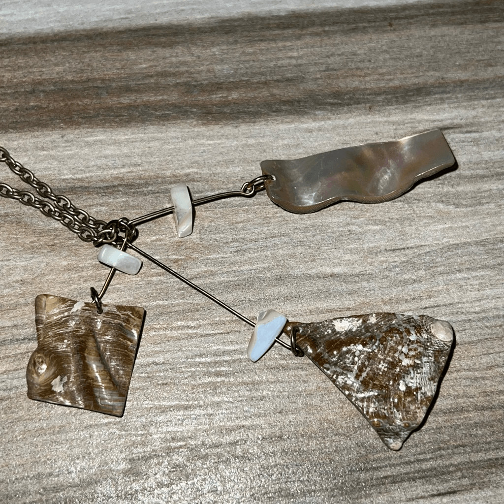 Triple Natural Shell Dangling Ripple Necklace Coc… - image 2