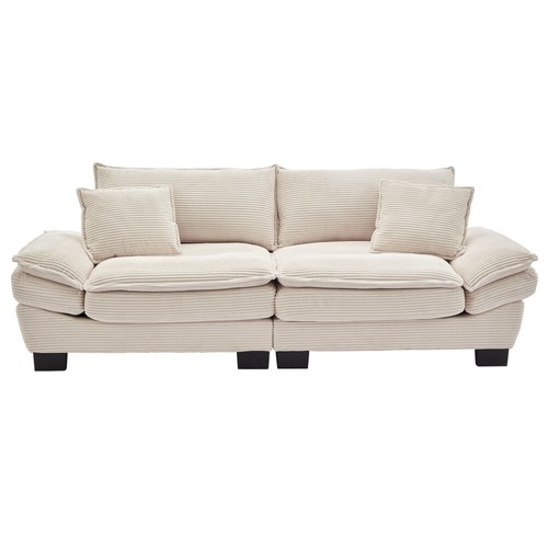 Multi-Room Use Corduroy Sofa Sleeper Loveseat w/Pillows & Deep Seat - Beige - Picture 2 of 22