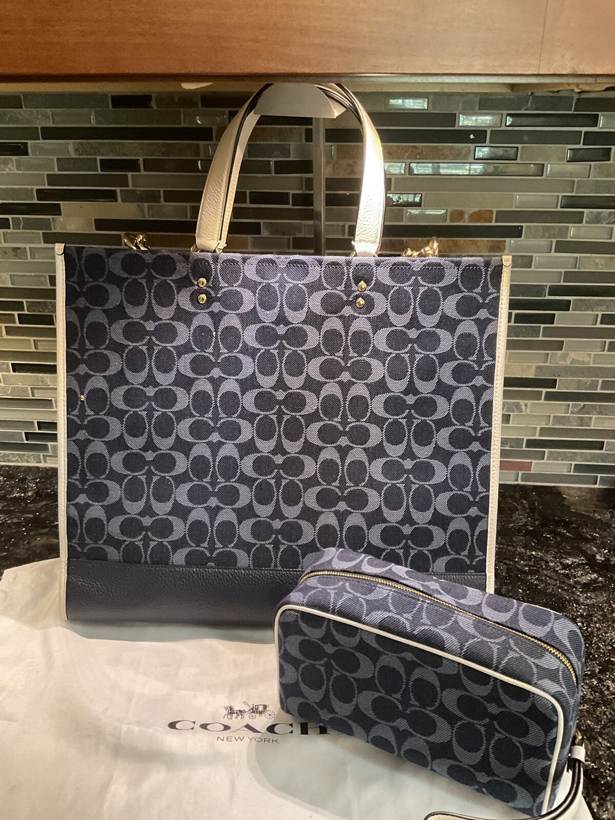 Coach Dempsey Tote 44 Signature Denim Jacquard With P… Gem