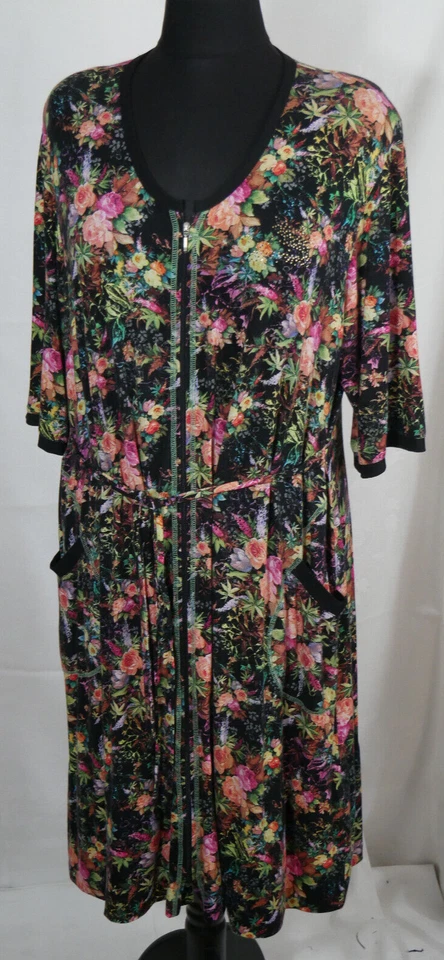 TRAUMHAFTES Stretch Kleid Bunt Blumen Reißverschluss vorne + Taschen Größe 46/48 - Bild 1 von 4