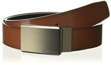 Men's Reversible Belt with Matte Gunmetal Plaque Buckle, 100 Leather