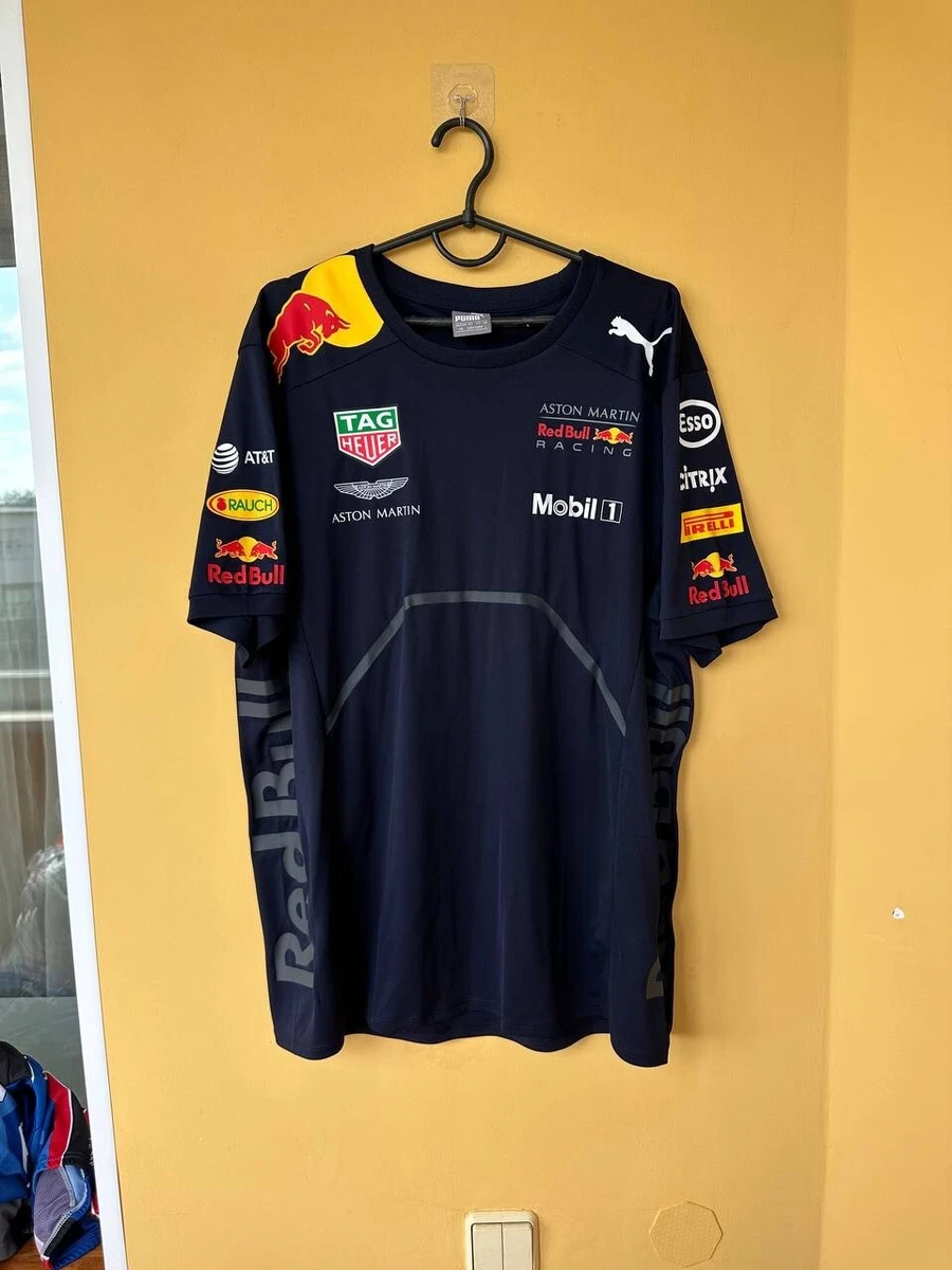 Mens Puma 2018 Red Bull Racing Aston Martin Mobil Polo T Shirt Blue Size L