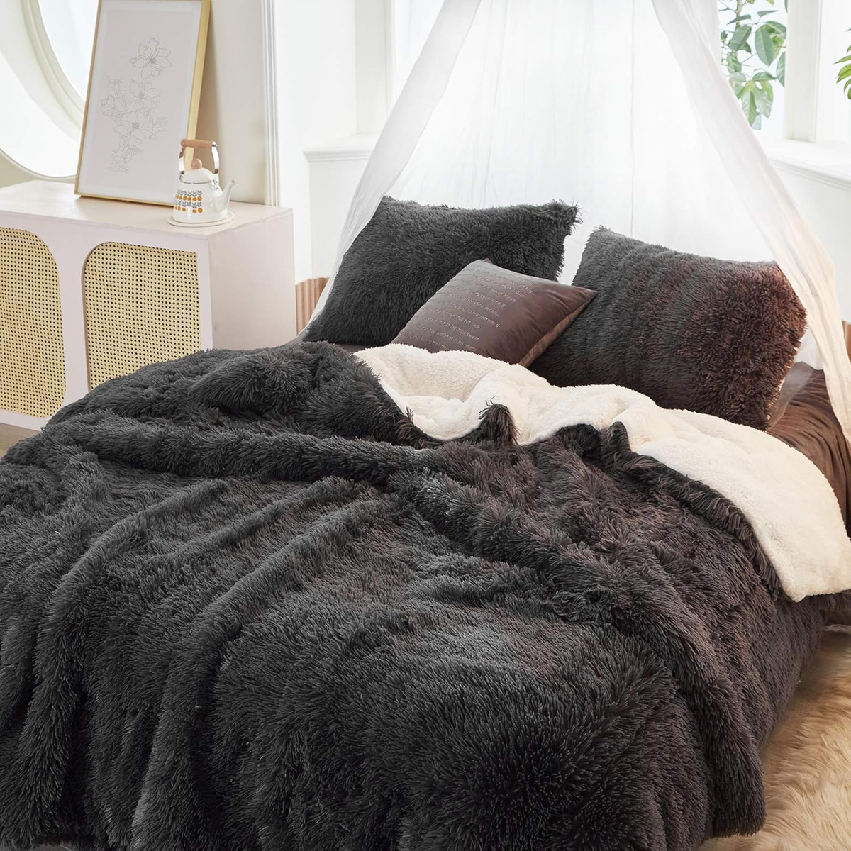 Luxury Faux Fur Full/Queen Size Winter Comforter Set Shaggy Velvet