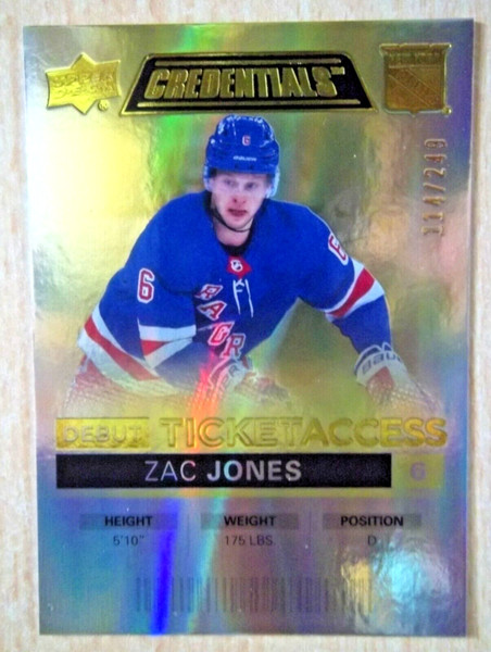 ZAC JONES - DEBUT TICKET ACCESS YELLOW /249 - 2021-22 UPPER DECK CREDENTIALS