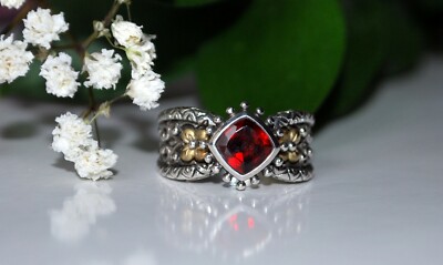 BARBARA BIXBY STERLING SILVER 18K GOLD GARNET RING (QVC Sold Out!) 