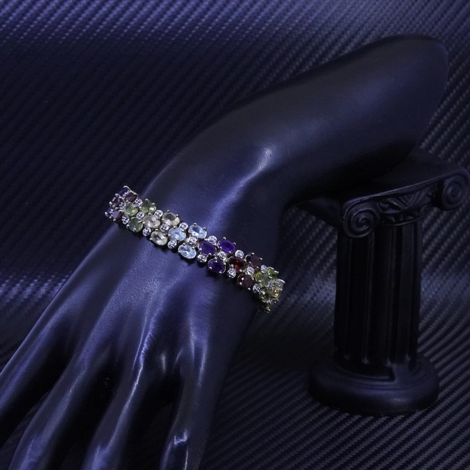 6.5”, vermeil yellow gold sterling silver 925 tennis bracelet amethyst peridot - Image 2 of 4