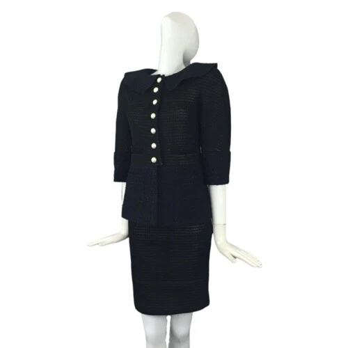 Gonna giacca tweed originale Chanel con bottoni grandi perla lana nera taglia XS FR34 36