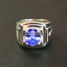 Tanzanite Oval Cut Gemstone With 925 Sterling Silver Ring For Men's #B654