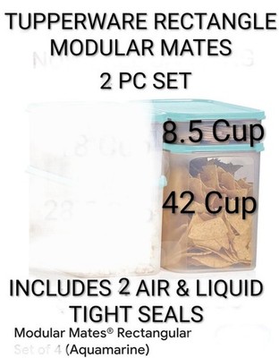 Tupperware Modular Mates Rectangle 2PC Aquamarine # 1 & 4 CRITTER FREE  STORAGE 