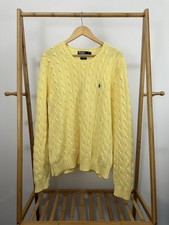 VTG Polo Ralph Lauren Pony Cable Knit Bold Yellow Pullover Crewneck Sweater L