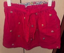 Boden Girls Red Corduroy Floral Embroidered A-Line Skirt 9-10Y Button Pockets