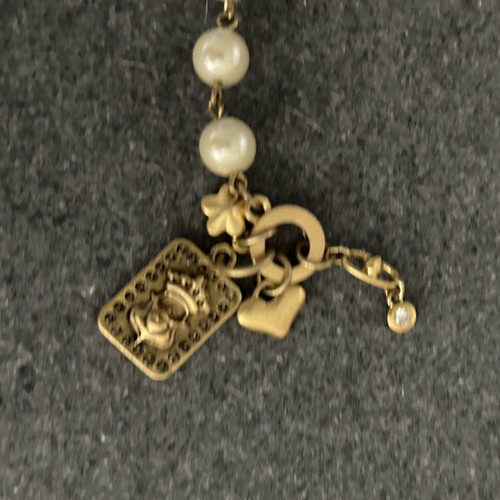 Cabi Heritage Pearl Necklace Gold Tone Charms Toggle Rhinestone 20" Style 2125 - Picture 6 of 11