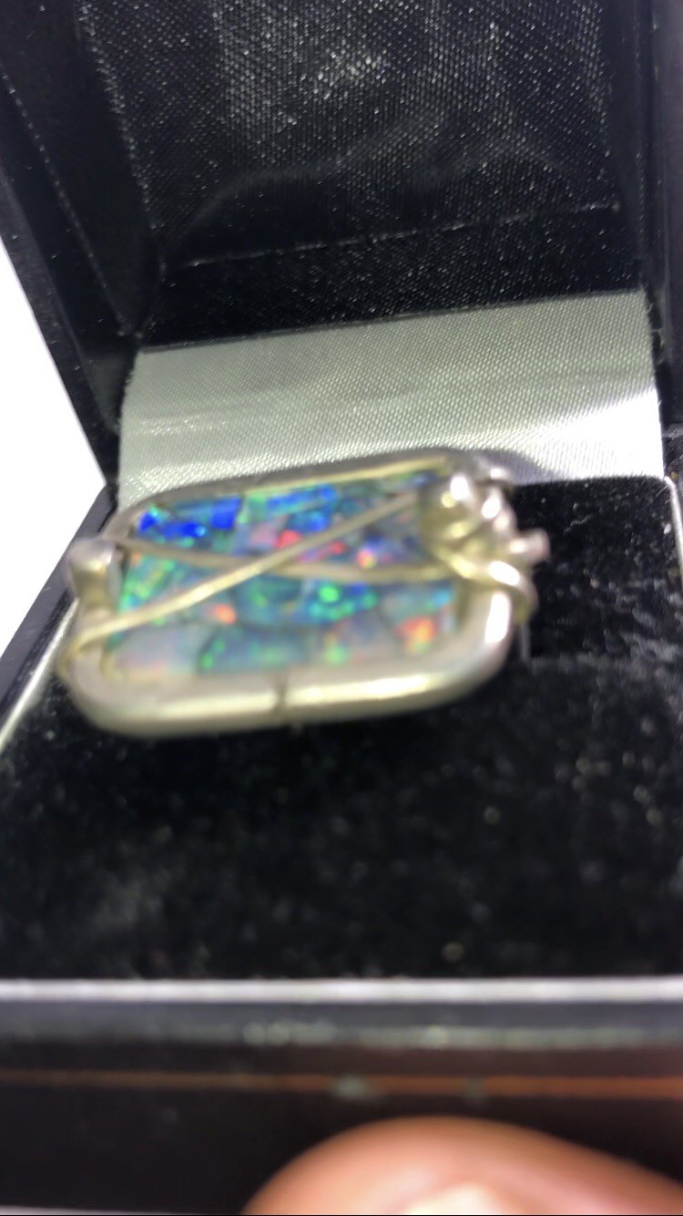 Rare Solid Gold Black Opal Statement Ring Antique… - image 4