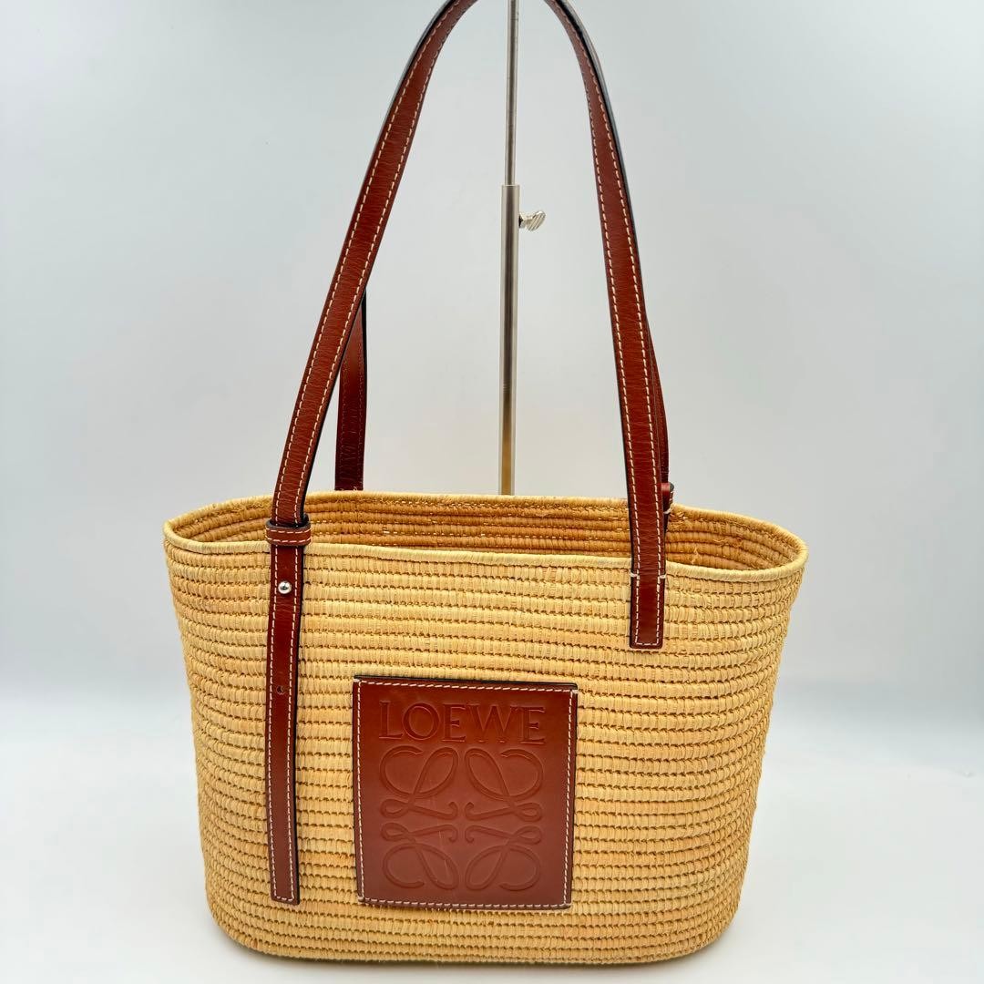 Loewe Anagram Raffia Basket Tote Bag Brown Square Design