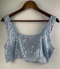 Victoria's Secret Sequin Shimmer Wire Free Side Zip Bralette Bra  Blue  XXL  NWT