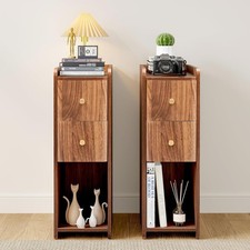 Narrow Nightstand Set Of 2wooden Small 2 Drawer Nightstandslim Side End Tabl..