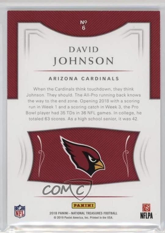 2018 Panini National Treasures Purple /50 David Johnson #6 - Image 2 of 2