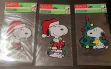 Lot of 3 Snoopy Christmas Jel Window Clings, NEW Unused Double Sided Santa