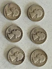 6 EA 90% Silver Washington Quarters years 46 thru 64