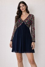 American Eagle Womens S Long Sleeve Sheer Dress Floral Babydoll boho romantic