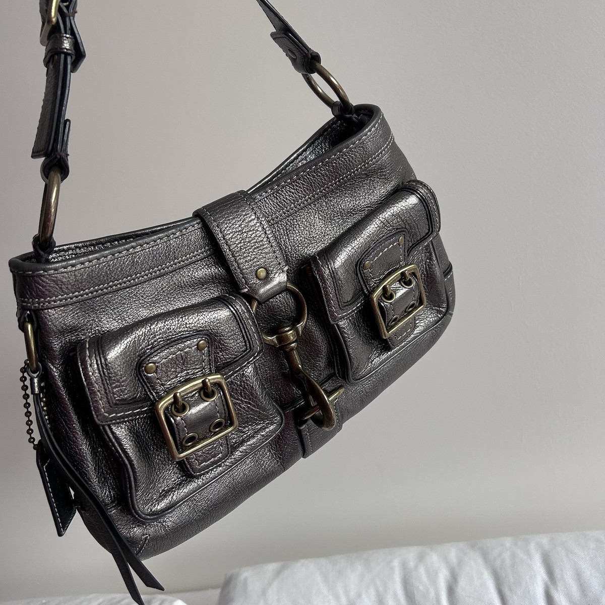 Coach Mandy 65th Anniversary Legacy Satchel Dark Silver Leather 