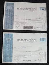 1972 - 1978 Environment One Corporation Stock Bond Certificates x2