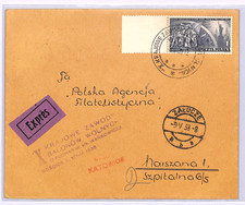 POLAND BALLOON MAIL Competition Cover Katowice ZAŁUCZE Warsaw 1938 EXPRESS WB11