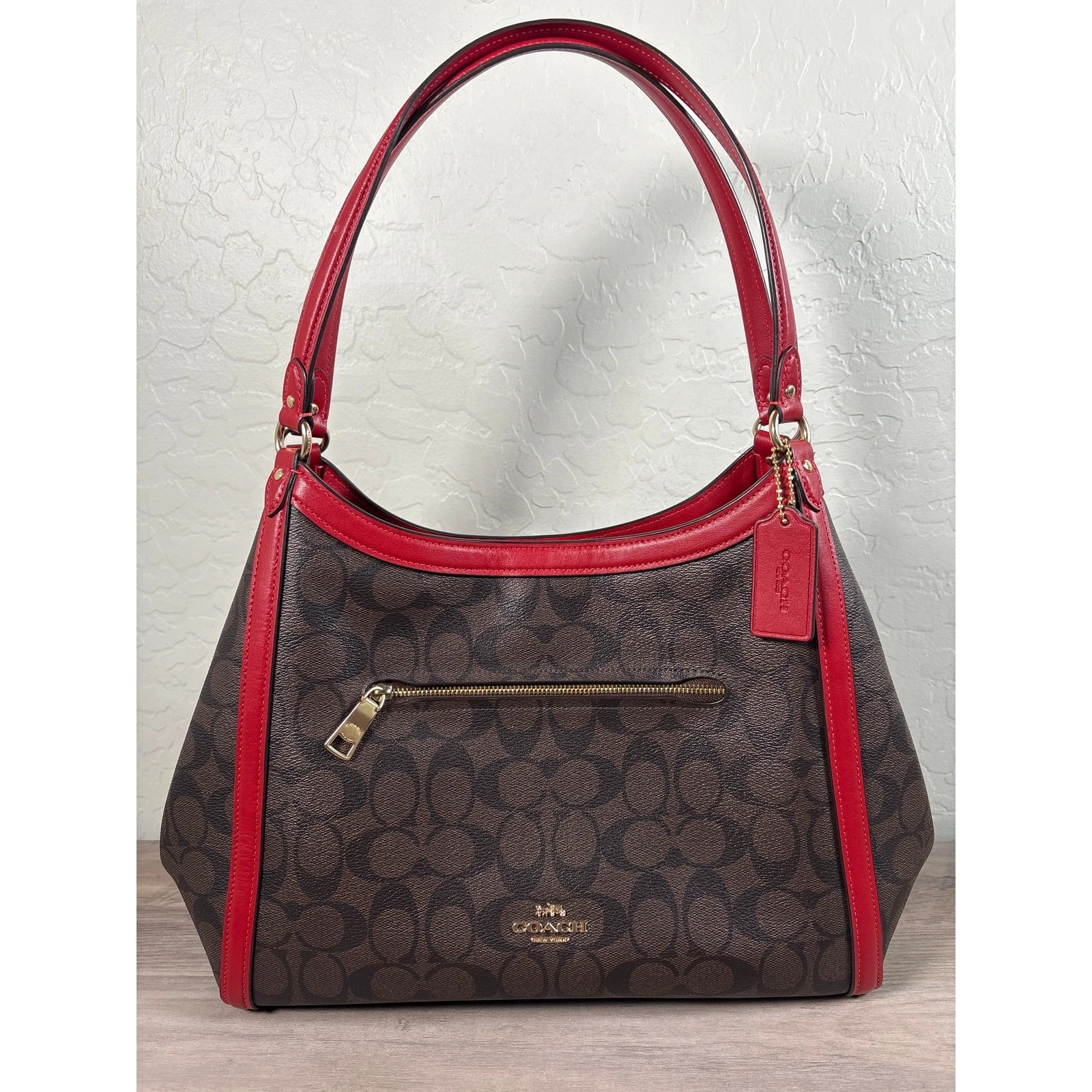 Borsa a tracolla Coach C6232 Kristy marrone firma pelle rossa *come nuova*