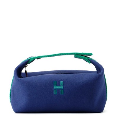 Hermes Braid a Black PM Pouch Navy/Green/Silver Canvas Bag