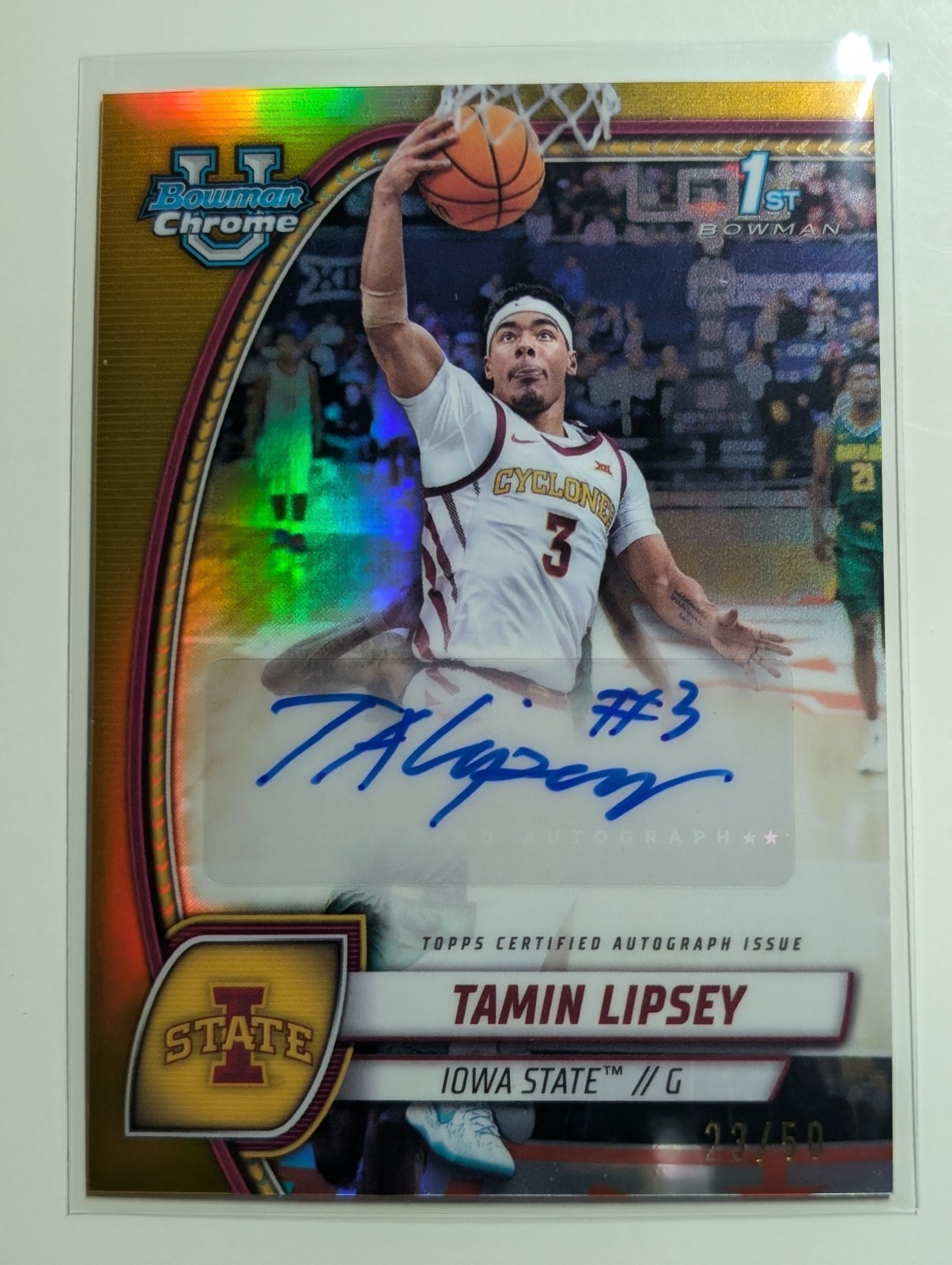 Tamin Lipsey 2024-25 Bowman University Chrome 1st True Gold Refractor /50 Auto