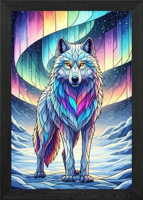 Bunter Wolf unter Aurora Borealis gerahmtes Wandbild Poster Leinwanddruck Bild