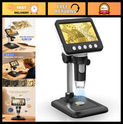 4.3'' LCD USB Digital Coin Microscope 1000X Magnifier, 1080P PC Compatible, 8 LED