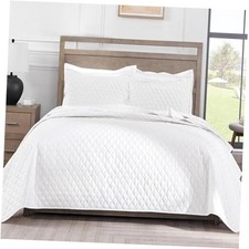 Reversible Size Quilt Bedding Set with Pillow Shams, California King White