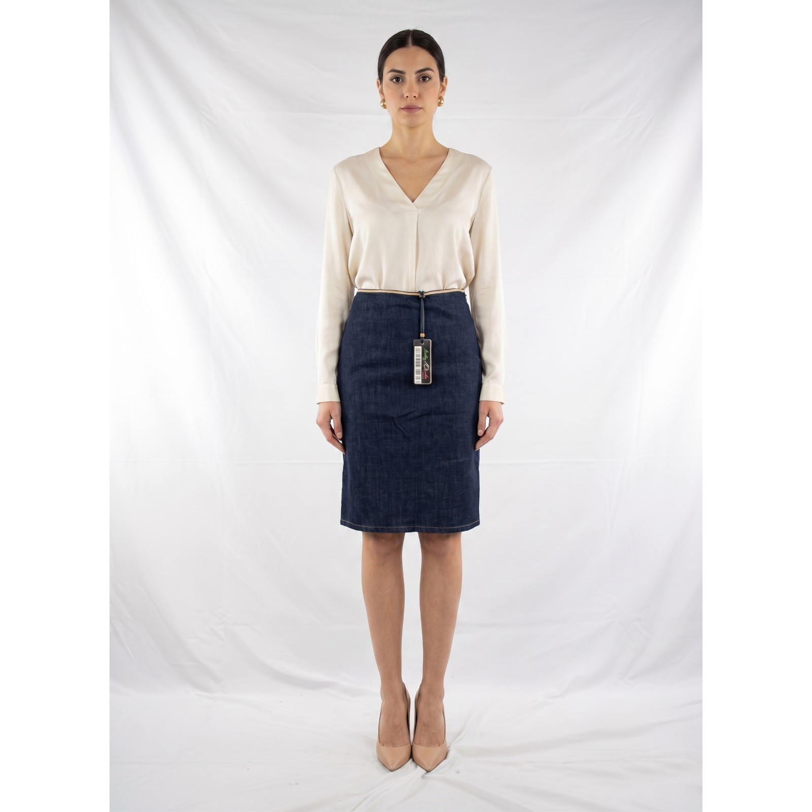 Gianfranco Ferre Gonna Al Ginocchio S Jeans Blu In Denim Dritto Midi Donna Ferré
