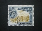 Cyprus QEII 1958 15m yellow-olive & indigo SG177aa FU