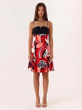 Nine West Vintage-Inspired Graphic Floral Mini Dress – Black, Red, Pink (Size 8)