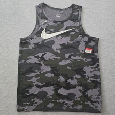 Nike Mens Dri-FIT Camo Tank Top Grey Black Swoosh BQ1844-021 Large NWT