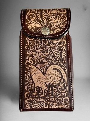 7 ROOSTER WESTERN LEATHER POUCH BELT LOOP PHONE HOLSTER CASE FUNDA CELULAR GALLO