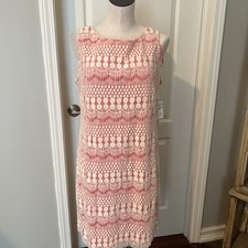 NWT Eliza J Lace Overlay Dress – Size 14 – Coral & Cream Sleeveless Shift –