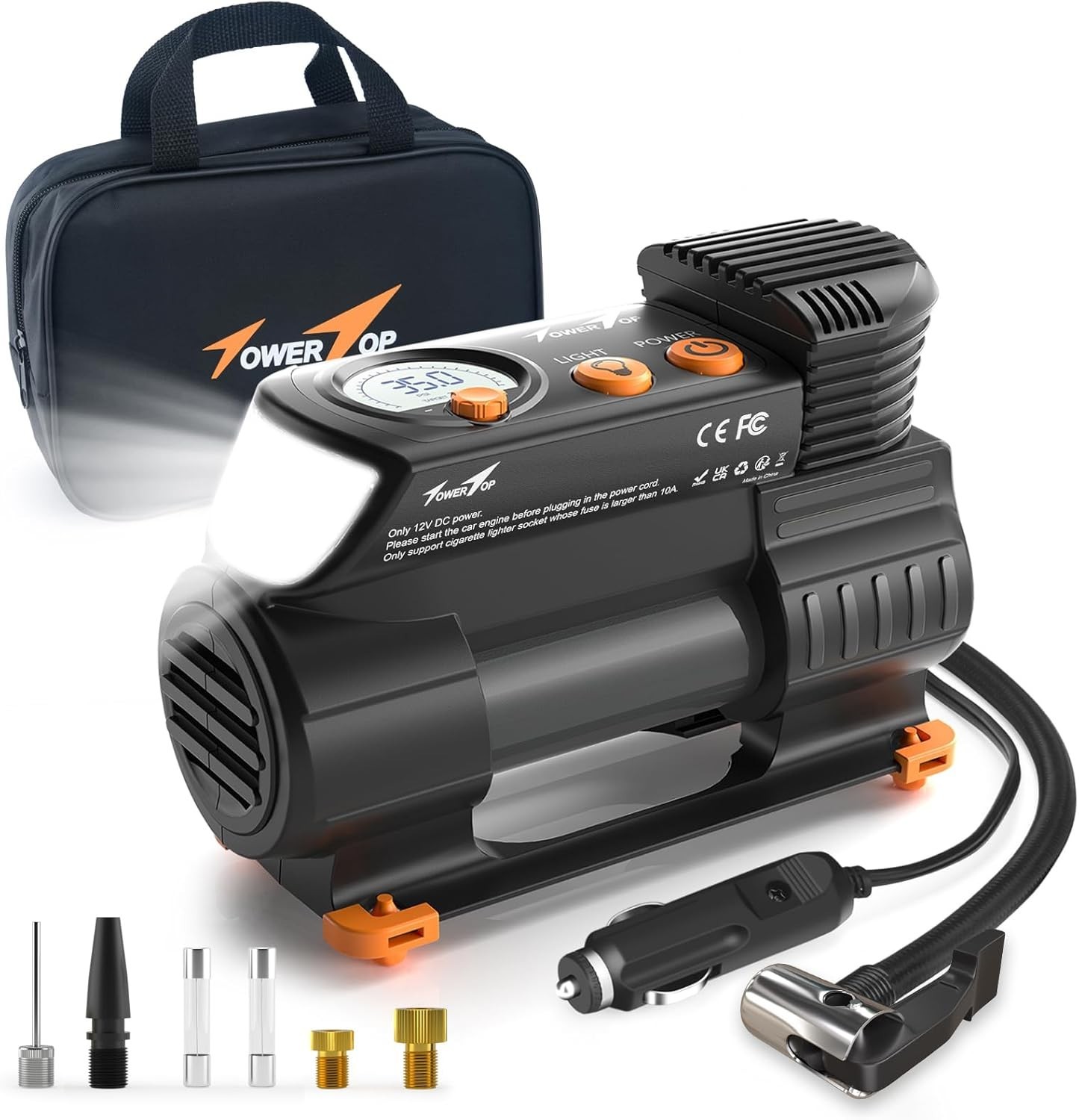 Tyre Inflator Air Compressor: 2X Faster Heavy Duty Car Tyre Pump Portable 12V Di