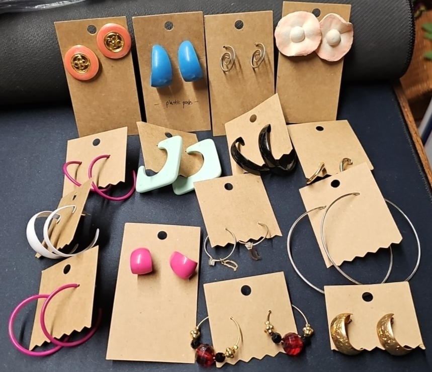 Mix of 14 Gold Tone Enamel Earrings in Hot Pink & Blue