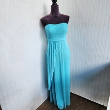 Davids Bridal Bridesmaid dress style Aqua Spa chiffon gown strapless SZ 4