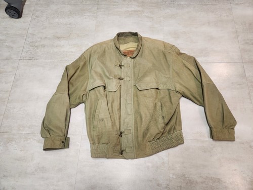 Bally Italian Leather Suede Jacket Mens 42 Olive Green Italy Classic Bomber